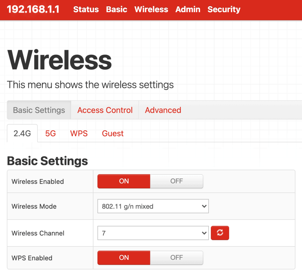 Klik menu “Wireless” lalu pilih “Basic Wireless Setting”