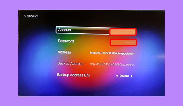 Pilih menu “Account” dan masukkan password, yaitu 6321