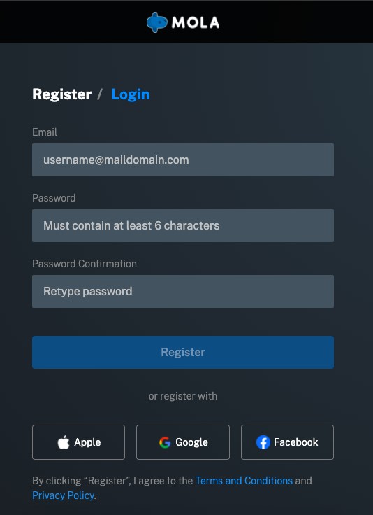 Silahkan lakukan login dengan menggunakan akun Facebook, Google, Apple maupun klik untuk Registrasi terlebih dahulu.